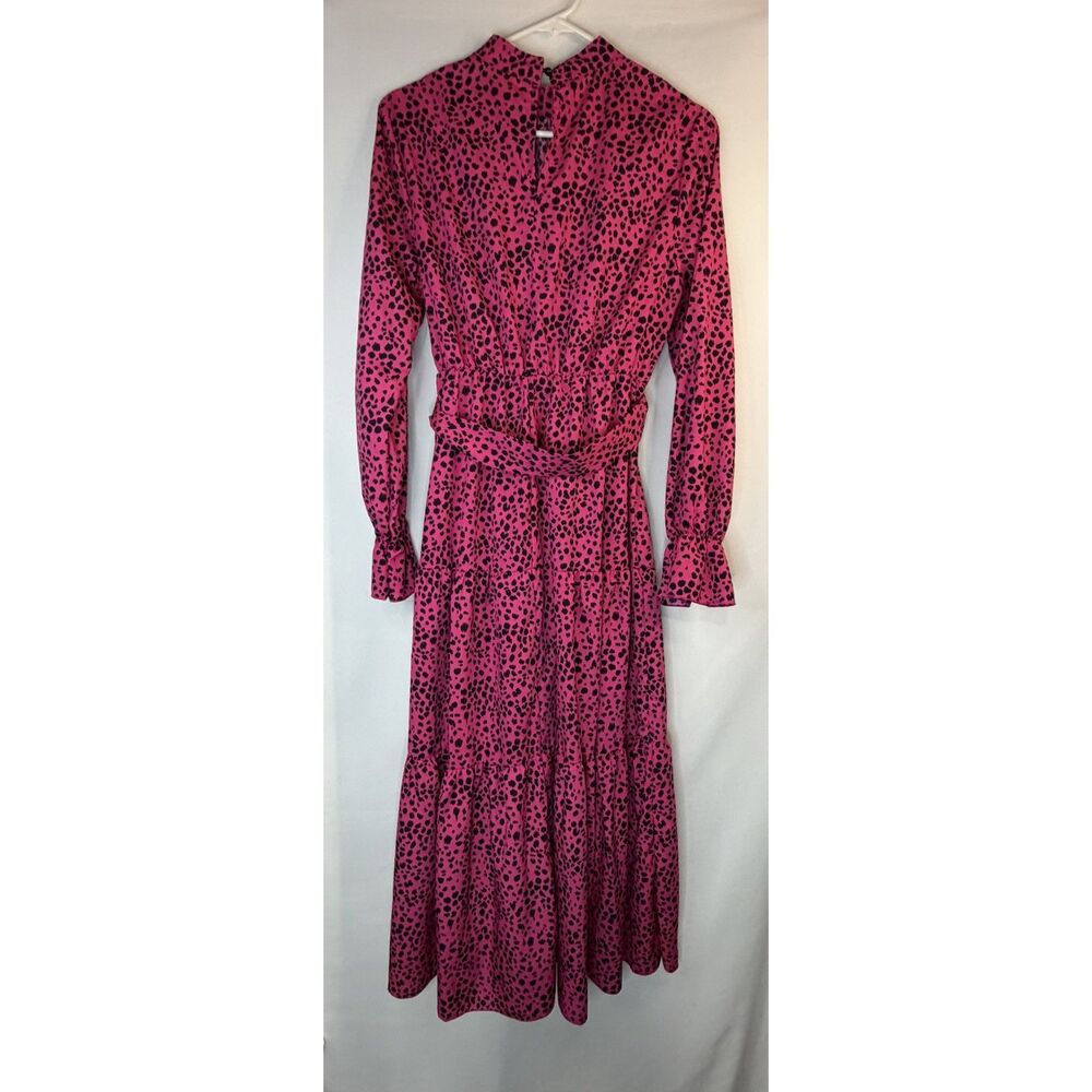 Size S Animal Print Tiered Midi Dress Tie Waist Pink Black